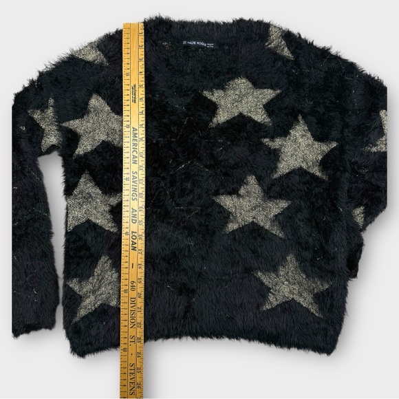 Haute Rogue Black Fuzzy Star Sweater M Glam Metallic Knit Cozy Indie Festival - Picture 5 of 9